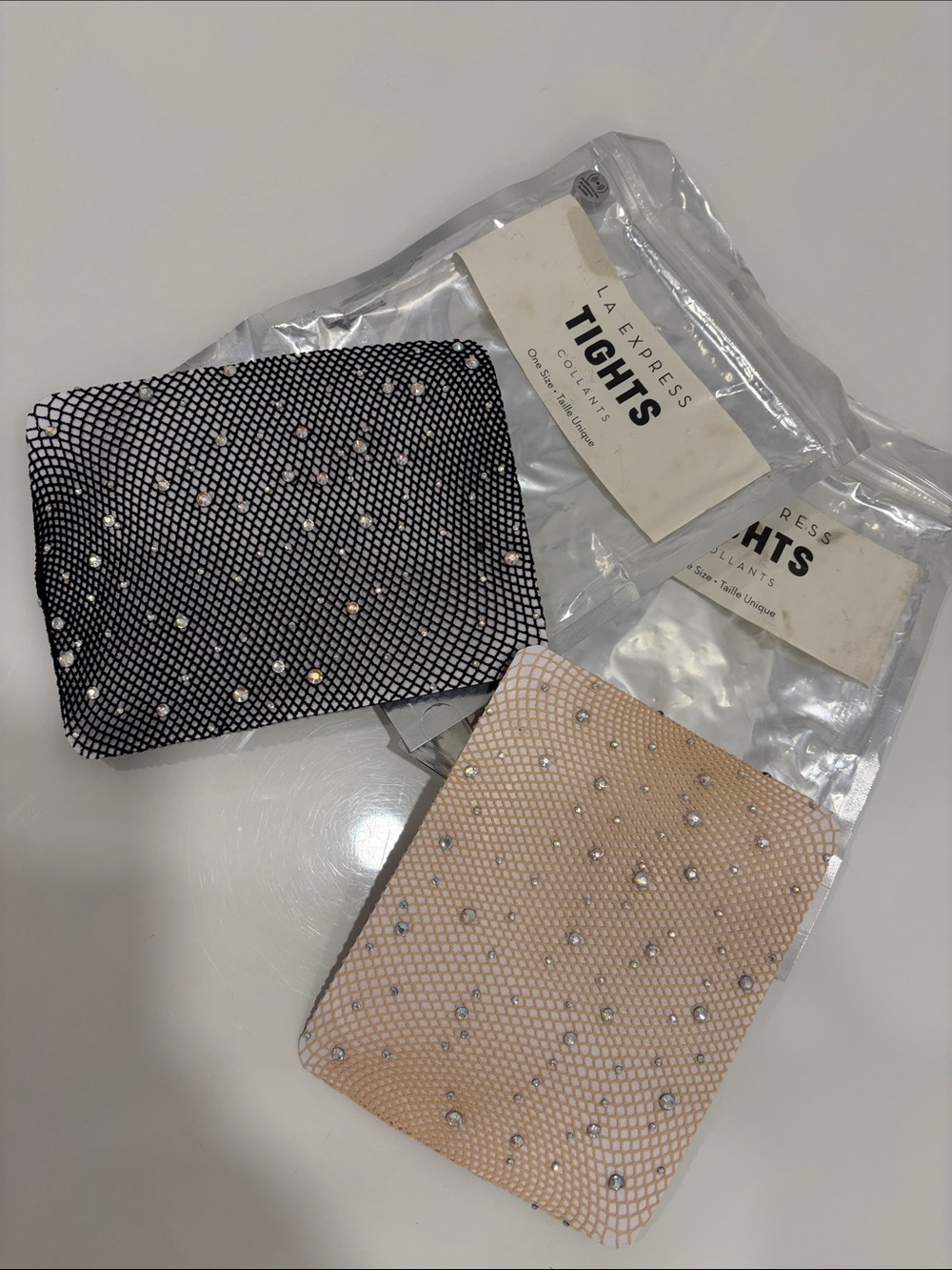Urban Planet Rhinestone Fishnet Tights - Black & Beige